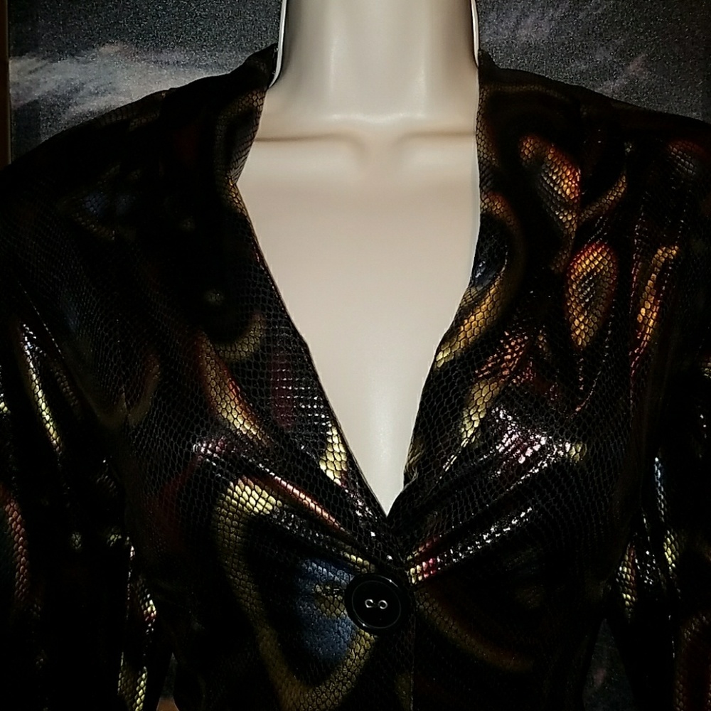 Tatyana CAT EYE SNAKE Jacket Bettie Page Stretch Gold Brown Vegan Leather Bolero - Picture 4 of 8